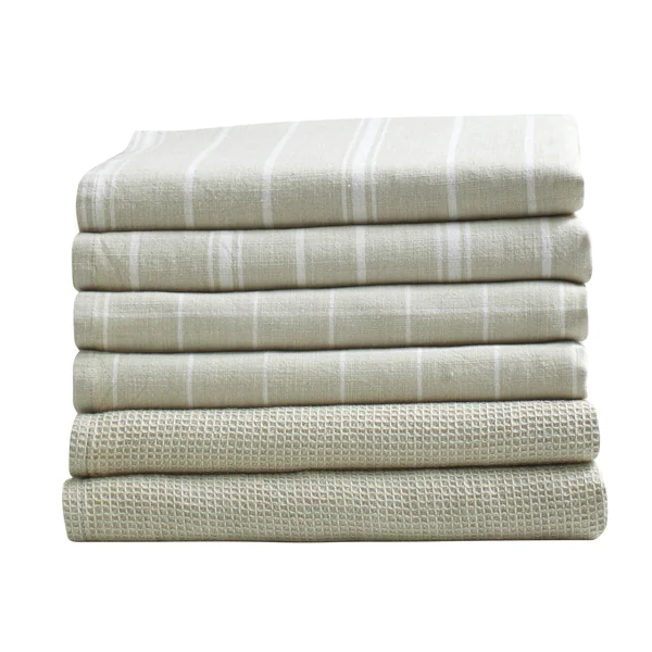 Torchons assortis coton tissé teint - lots, sable / blanc