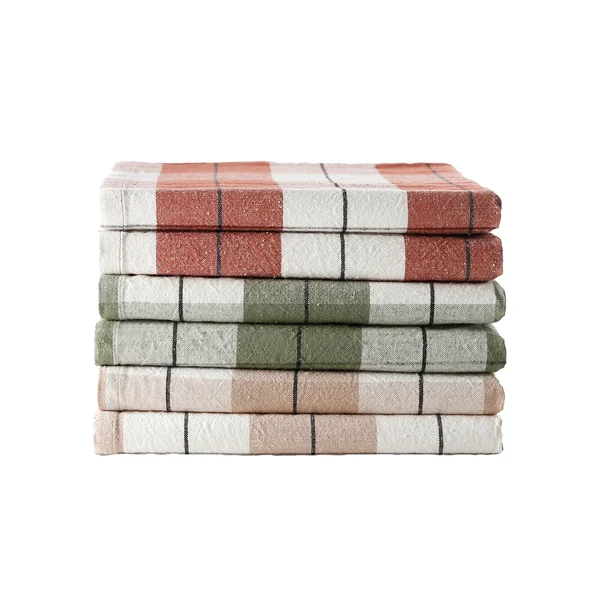 Torchons carreaux coton/lin - lots , terracotta + vert + beige