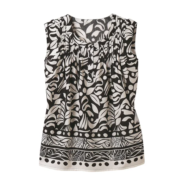Tunique boutonnée, imprimée, noir