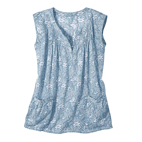 Tunique imprimé bicolore en voile, bleu grisé / blanc