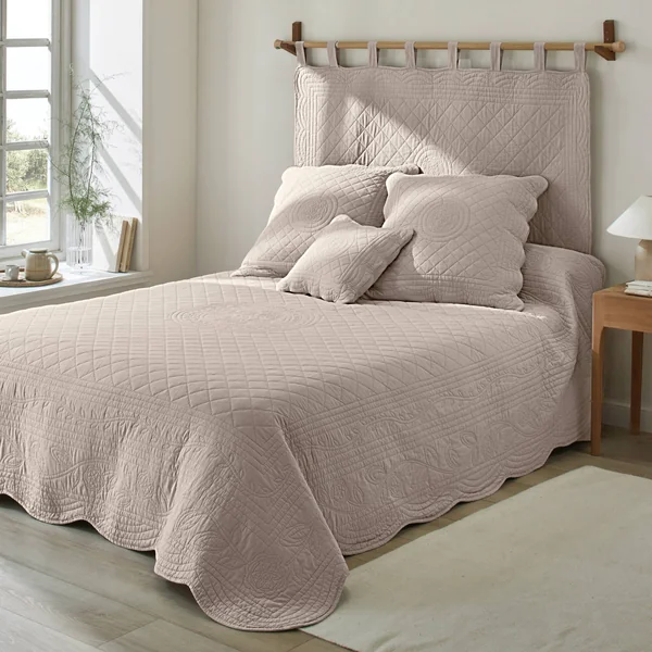 Tête de lit unie coton style boutis Cassandre, beige
