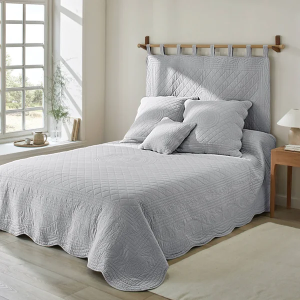 Tête de lit unie coton style boutis Cassandre, gris perle