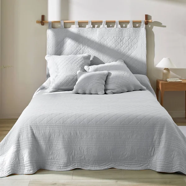 Tête de lit unie coton style boutis Cassandre, gris perle