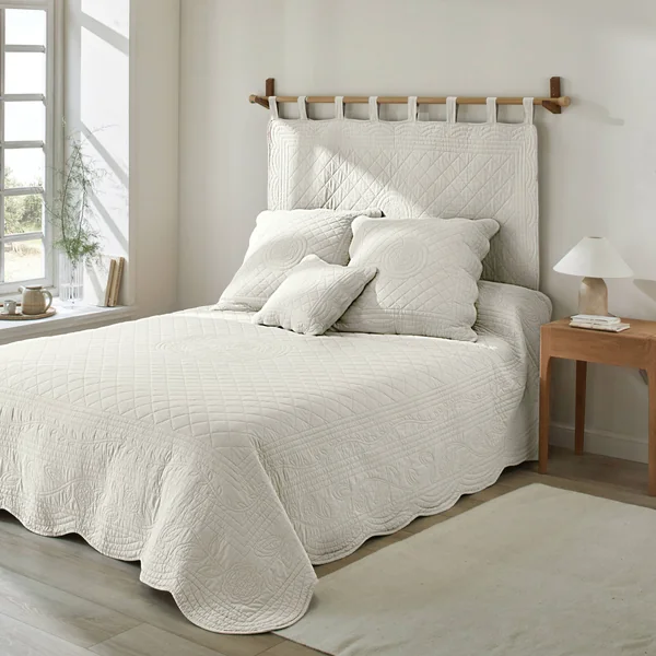 Tête de lit unie coton style boutis Cassandre, écru