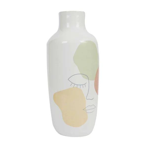 Vase céramique motif visage - hauteur 30 cm, multicolore