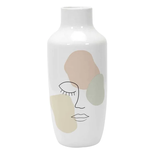 Vase céramique motif visage - hauteur 30 cm, multicolore