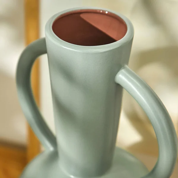 Vase rond céramique, double anses - hauteur 29,5 cm, vert