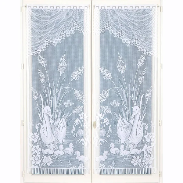 Vitrage droit motif cygnes - paire, blanc