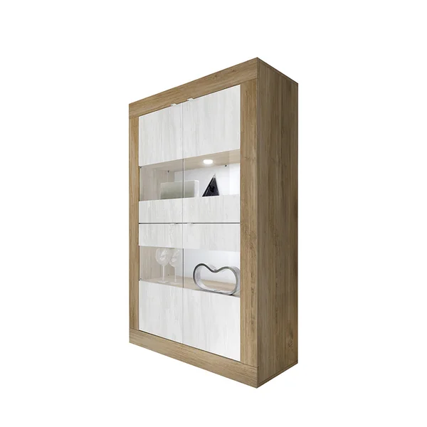 Vitrine moderne 101 cm chêne mercure/blanc structuré Agathe